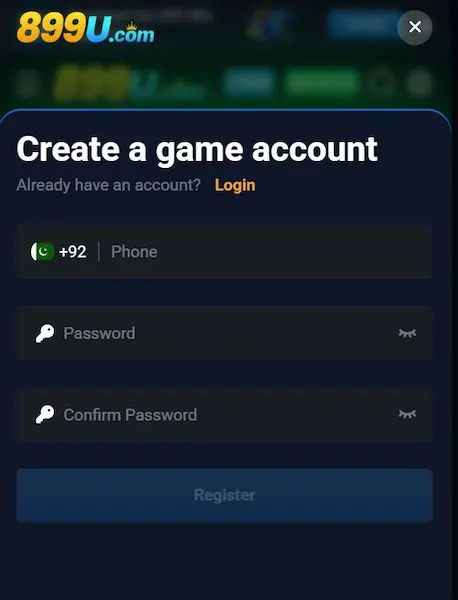 8999u game regsiter and login