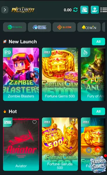 pkclub777 game menu